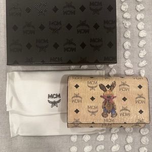 MCM Viestos Tri Fold Wallet Beige Pink